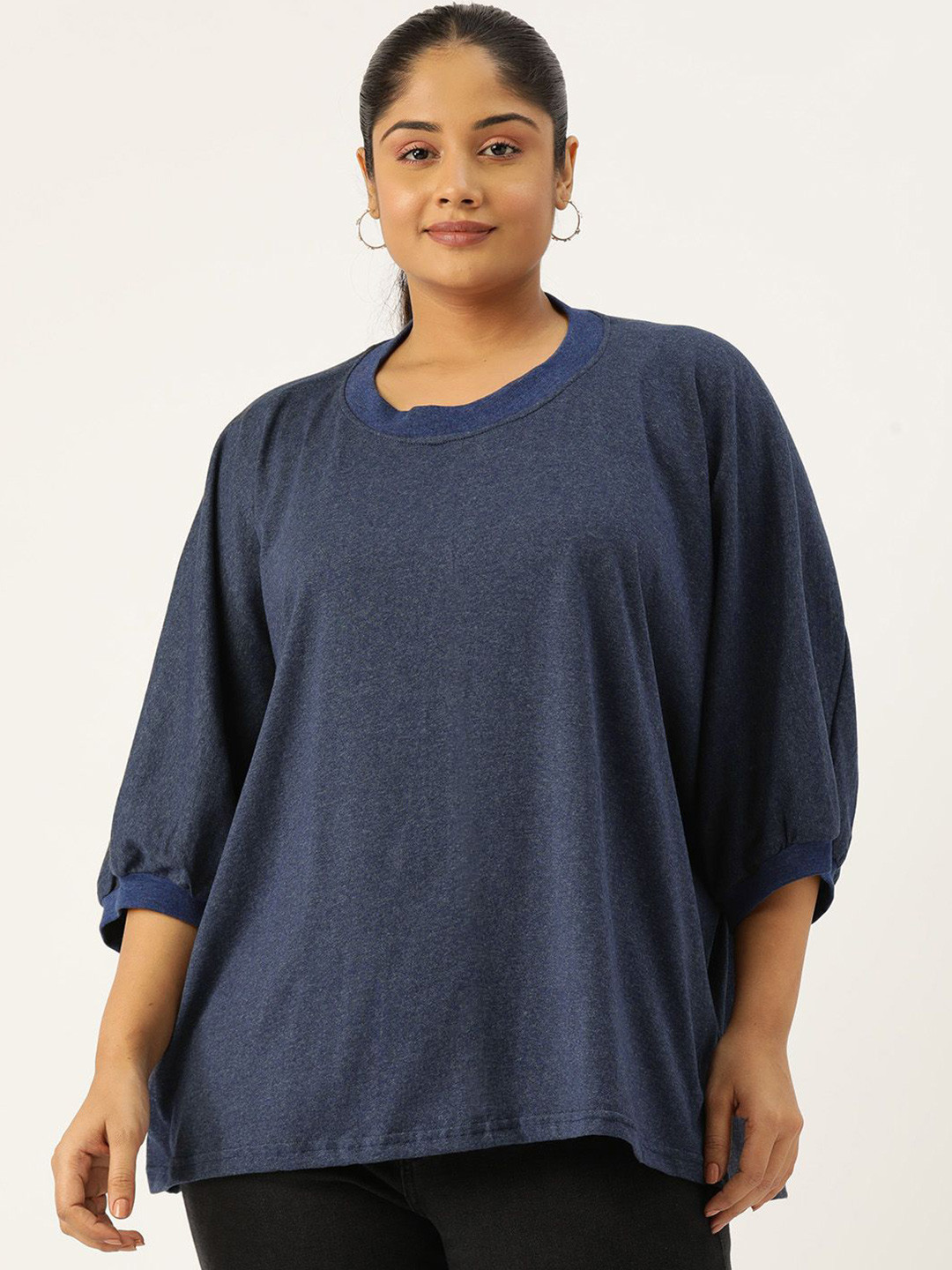 

theRebelinme Women Puff Sleeve Cotton Longline Top, Blue