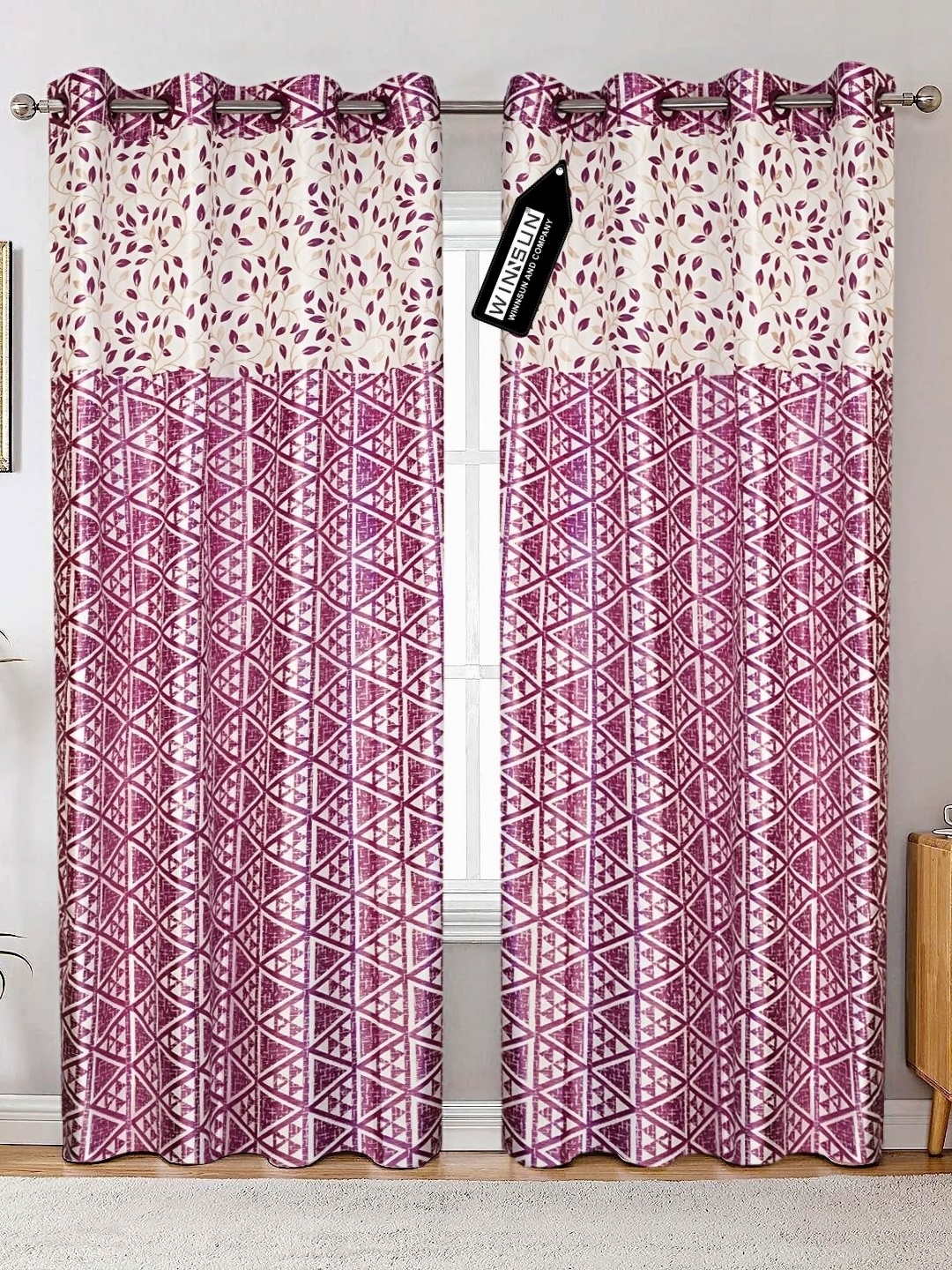 

Winnsun Peach-Coloured & White Set of 2 Floral Room Darkening Door Curtain