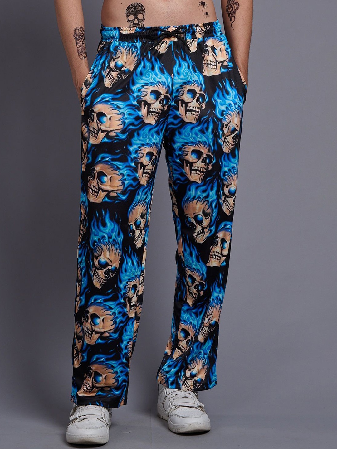 

GO DEVIL Men Printed Original Loose Fit High-Rise Joggers, Blue