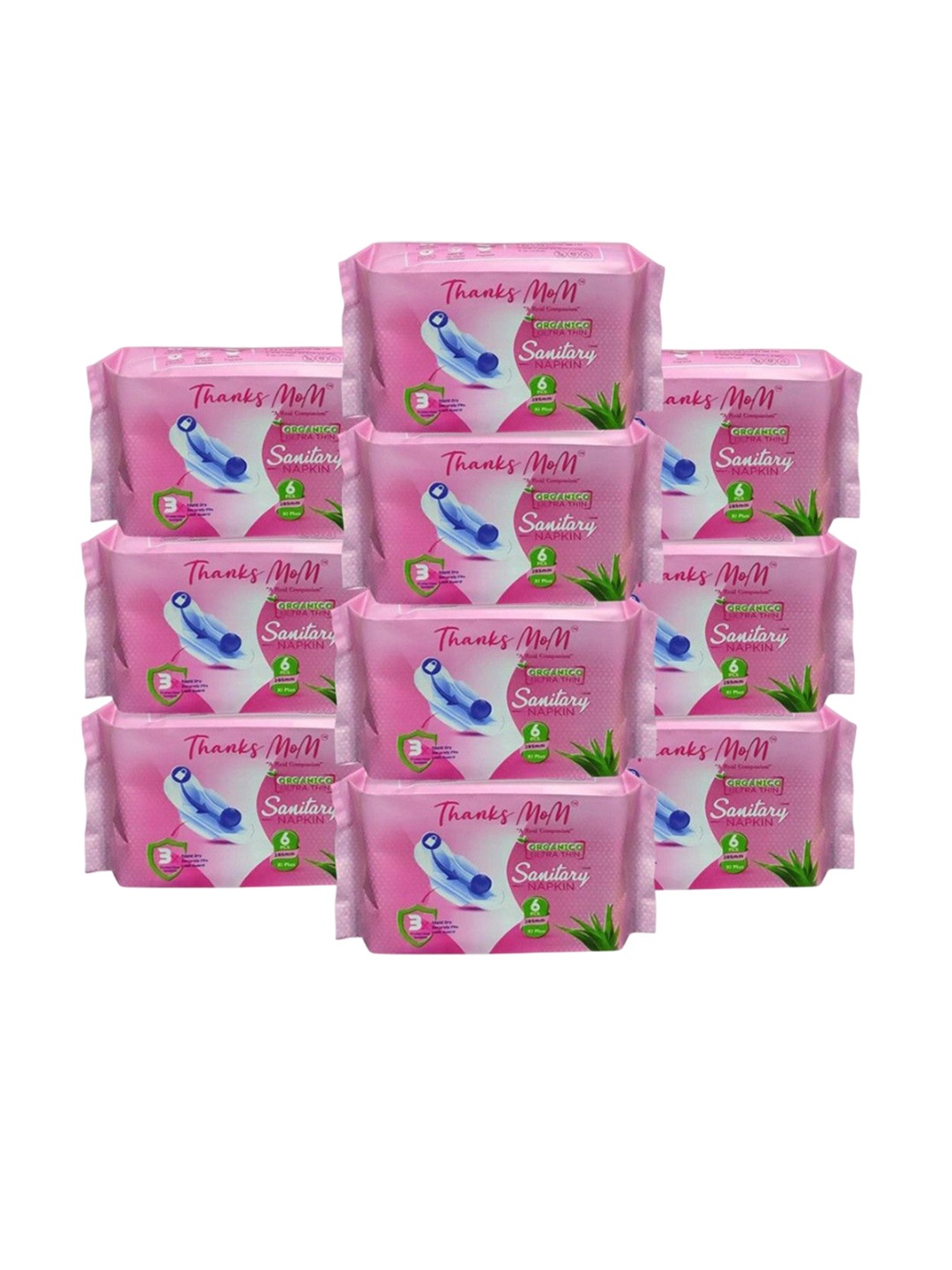 

THANKS MOM Set of 10 Organico Ultra Thin Sanitary Pads With Razor - XL - 6 Pads Each, White