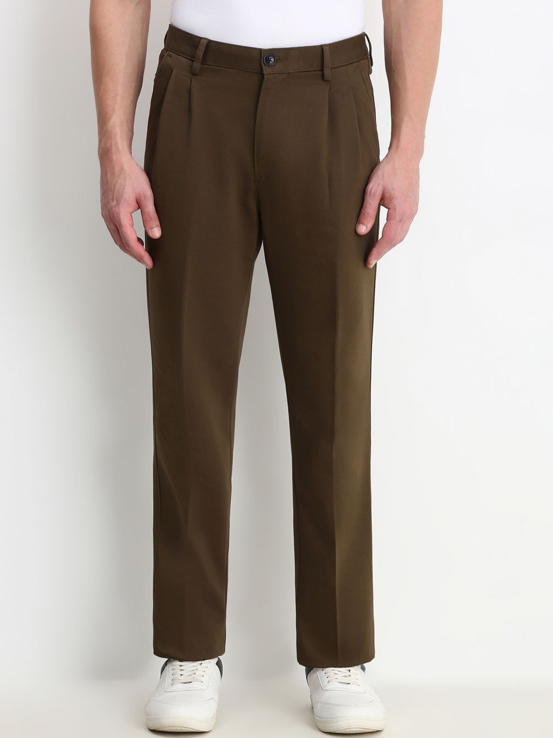 

Allen Solly Men Pleated Mid-Rise Trousers, Brown