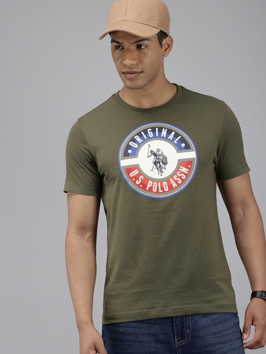 

U.S. Polo Assn. Denim Co. Brand Logo Printed Pure Cotton Slim Fit T-shirt, Olive