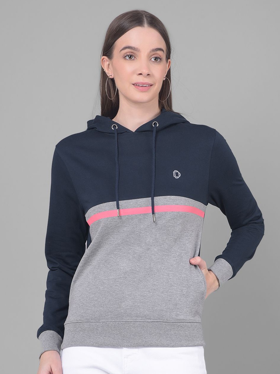 

Dollar Women Colourblocked Hooded Sweatshirt, Grey melange