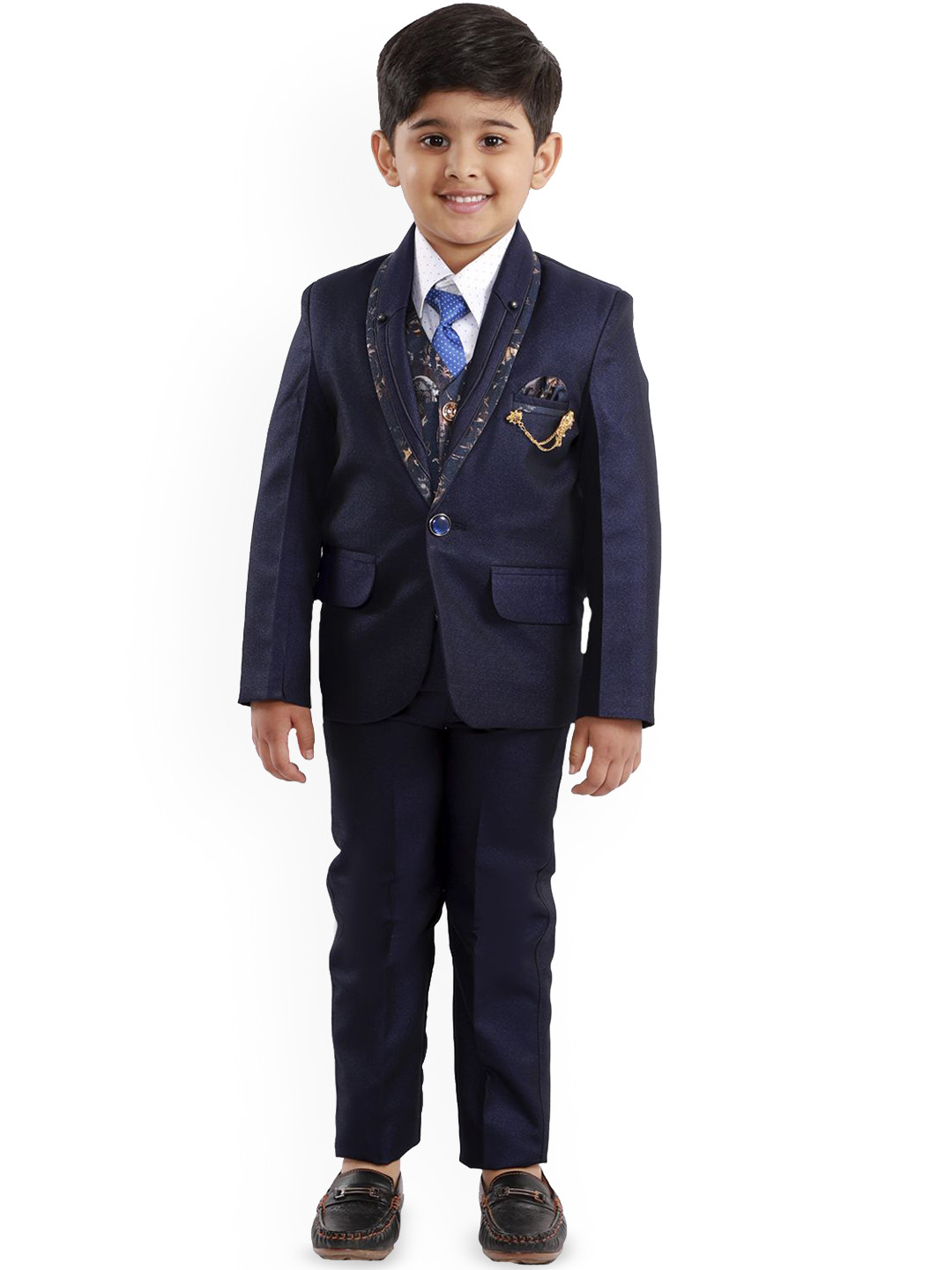 

BAESD Boys Printed Shawl Collar Single-Breasted Five-Piece Suit, Blue