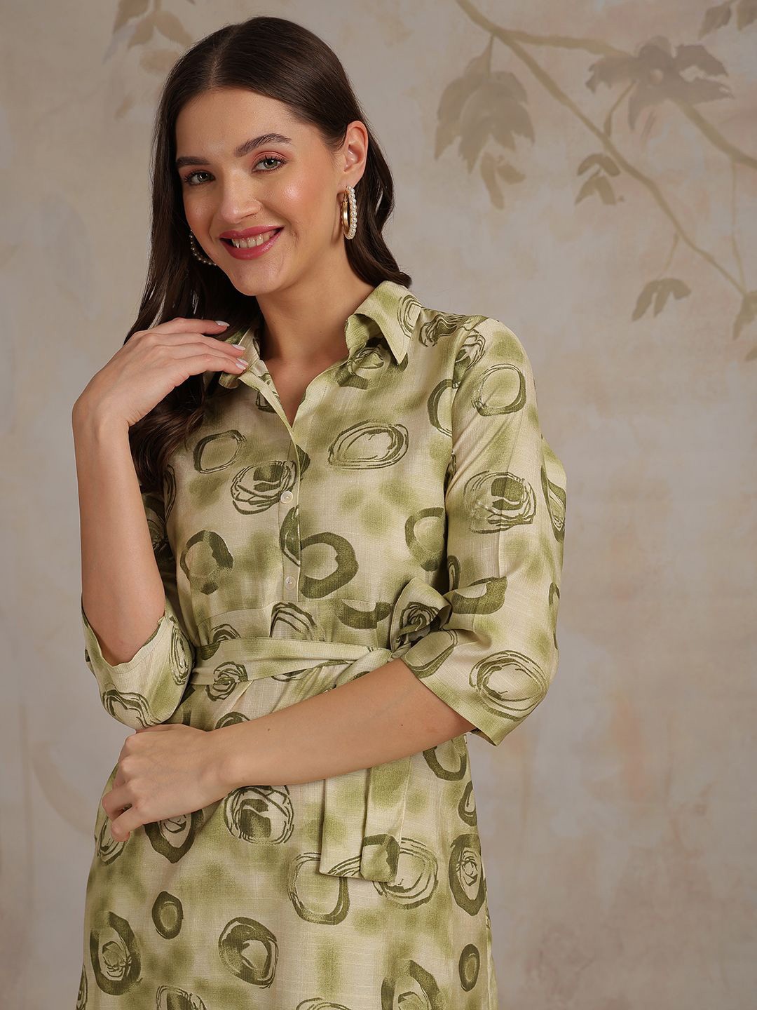 

Anouk Women Ethnic Motifs Printed A-Line Dress, Lime green