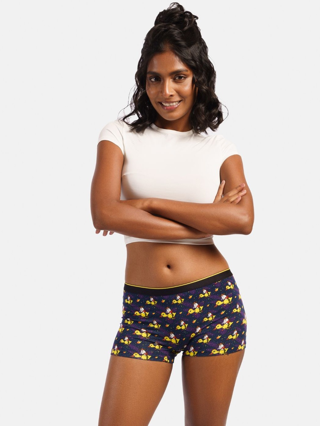 

bummer Women Printed Mid-Rise Boy Shorts Briefs, Navy blue