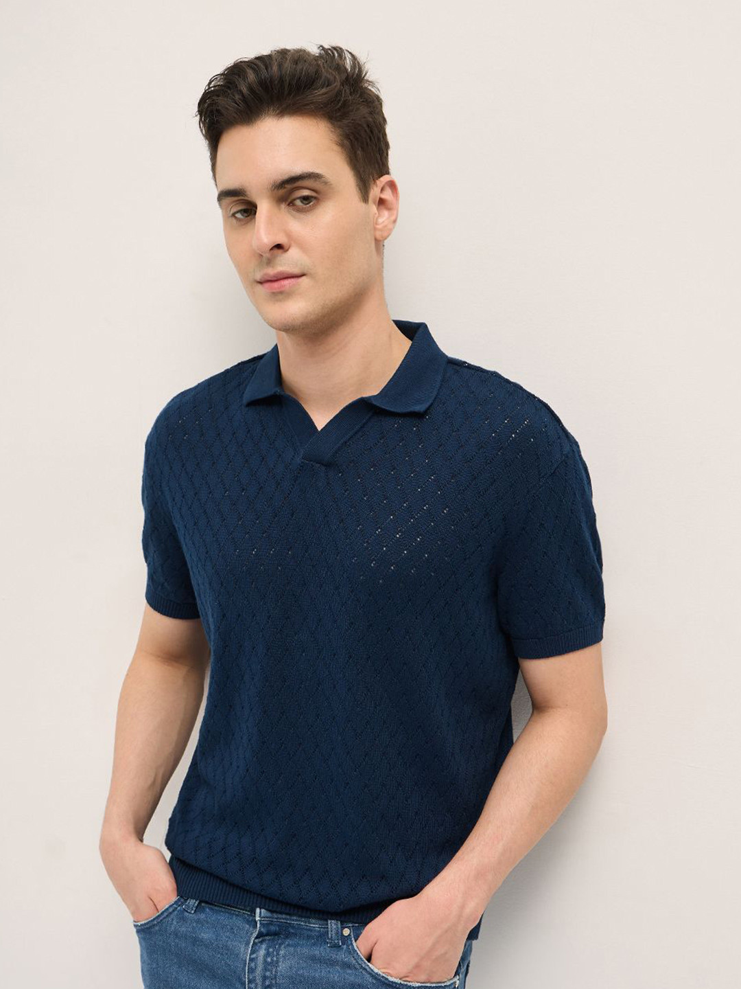 

THE BEAR HOUSE Men Polo Collar Extended Sleeves T-shirt, Teal