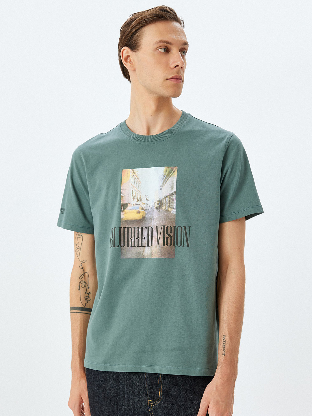 

Koton Men Graphic Printed Round Neck Cotton T-shirt, Green