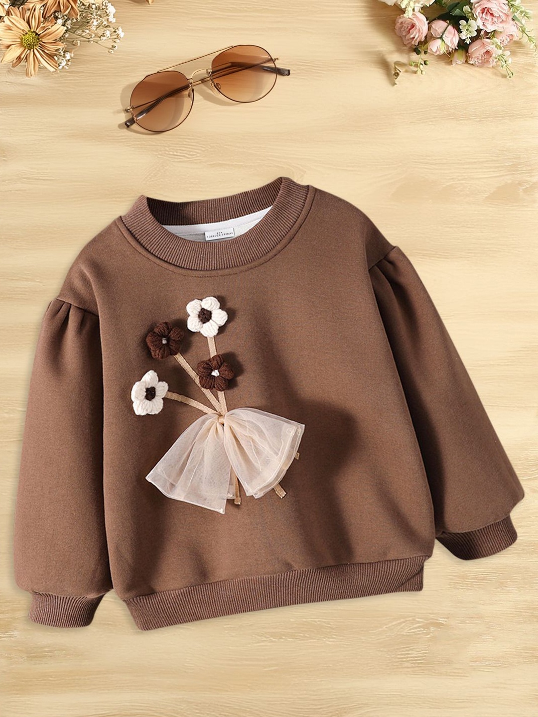 

FOREVER FRIDAY Girls Applique Cotton Top, Brown