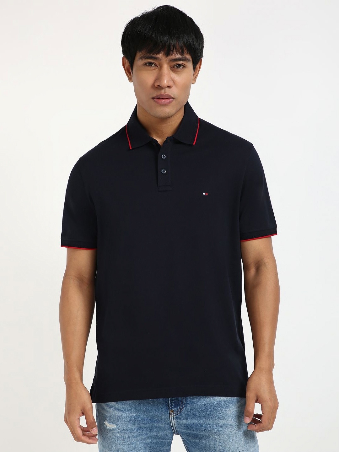 

Tommy Hilfiger Men Solid Polo Collar Cotton T-shirt, Navy blue
