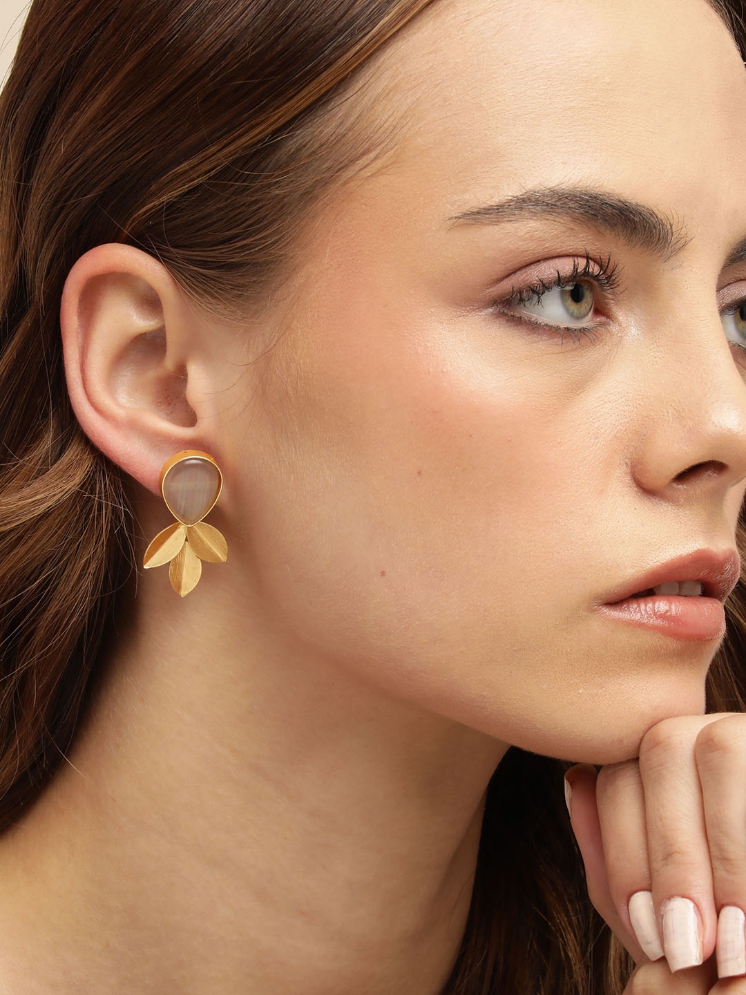 

Anouk Gold Plated Beaded Teardrop Shaped Drop Earrings, Grey