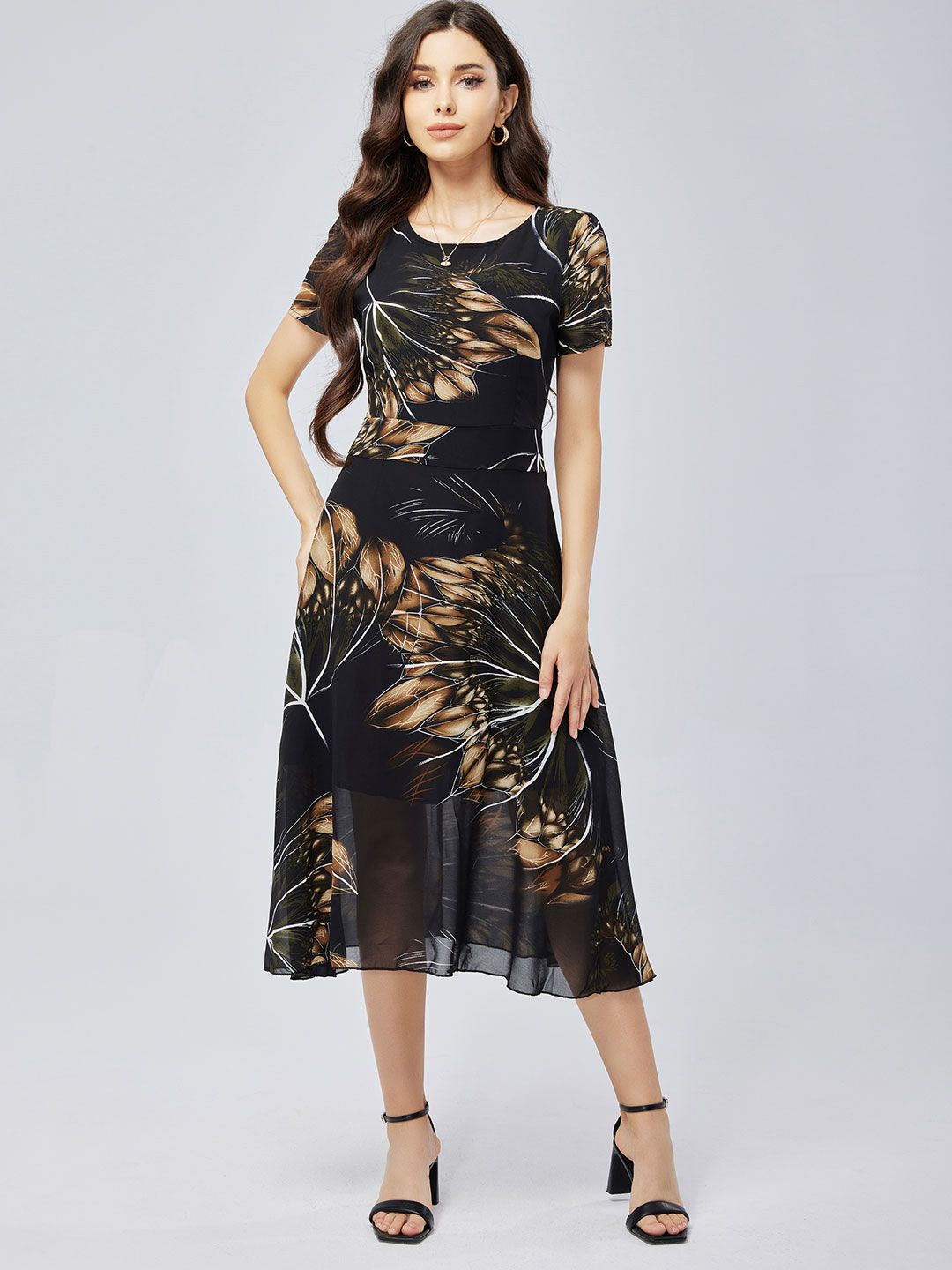 

StyleCast Floral Print A-Line Midi Dress, Black