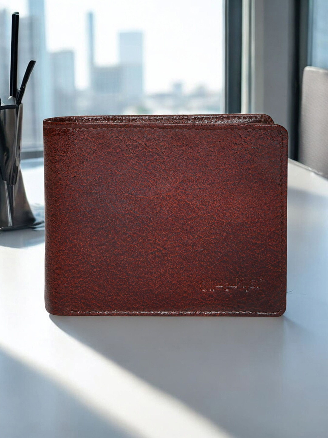 

OLIVE MIST Men Leather Two Fold Wallet, Brown