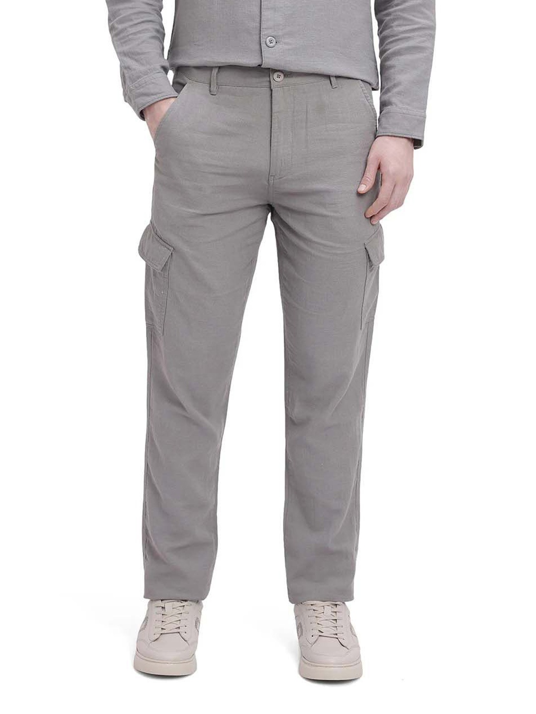 

RARE RABBIT Men Cotton Comfort Loose Fit Cargos Trousers, Grey