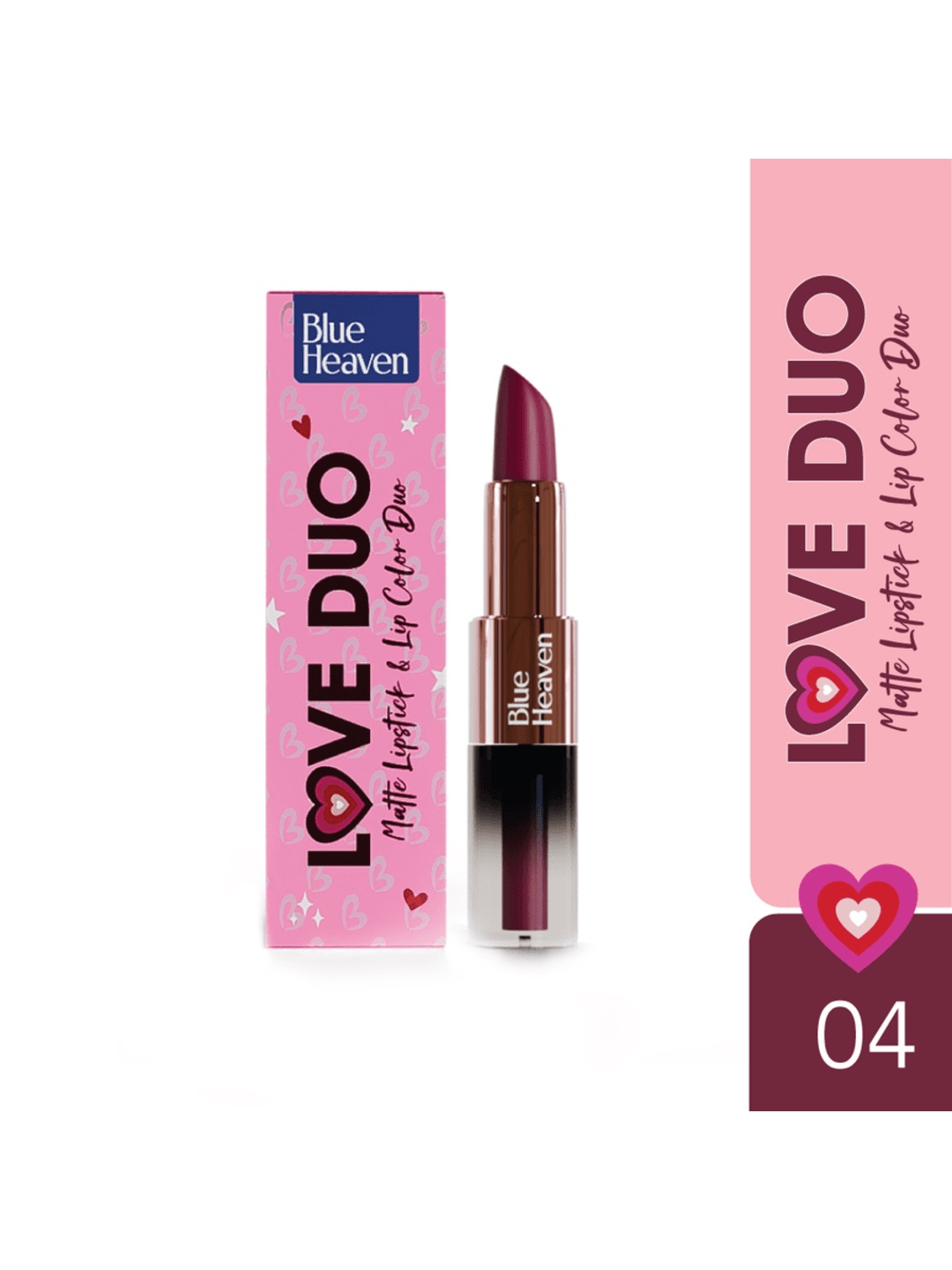 

Blue Heaven Love Duo 2-in-1 Dual-Sided Matte Lipstick & Lip Colour 1.5ml + 4g - Shade 04, Pink