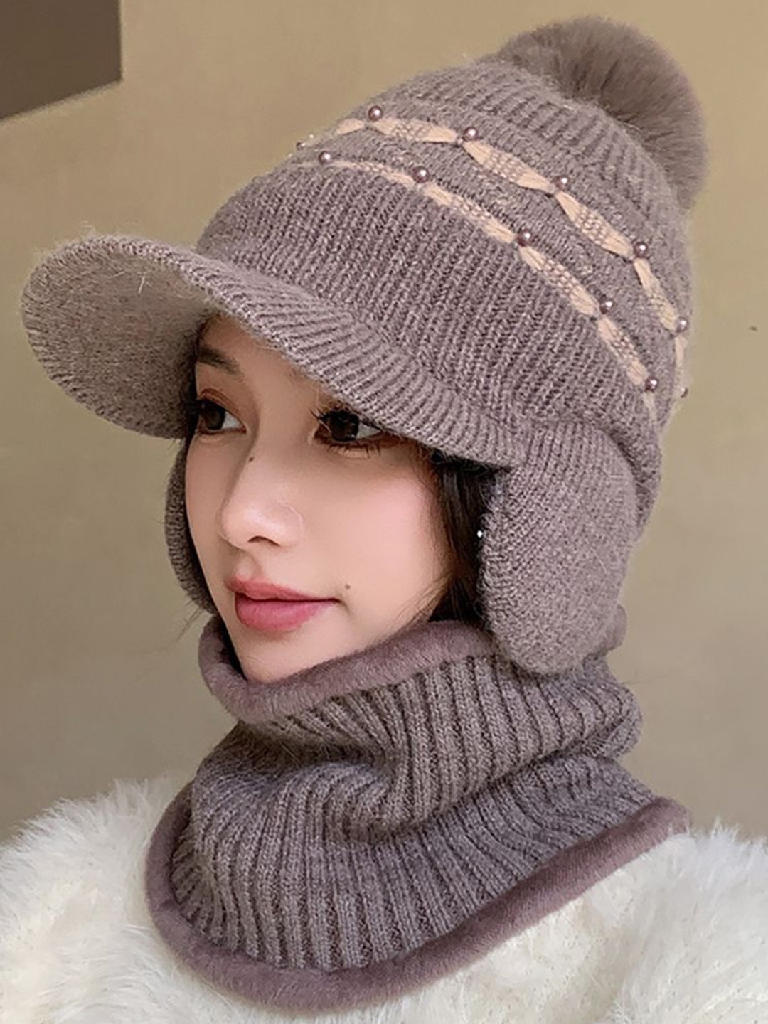 

StyleCast x Revolte Women Self Design Snapback Cap, Camel brown