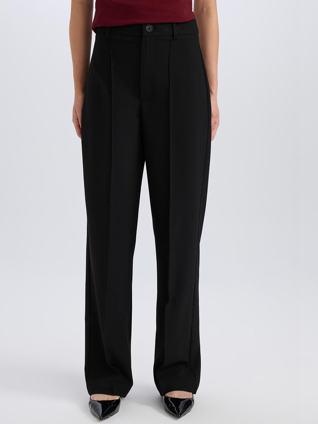 

DeFacto Women Regular Fit Mid-Rise Trousers, Black