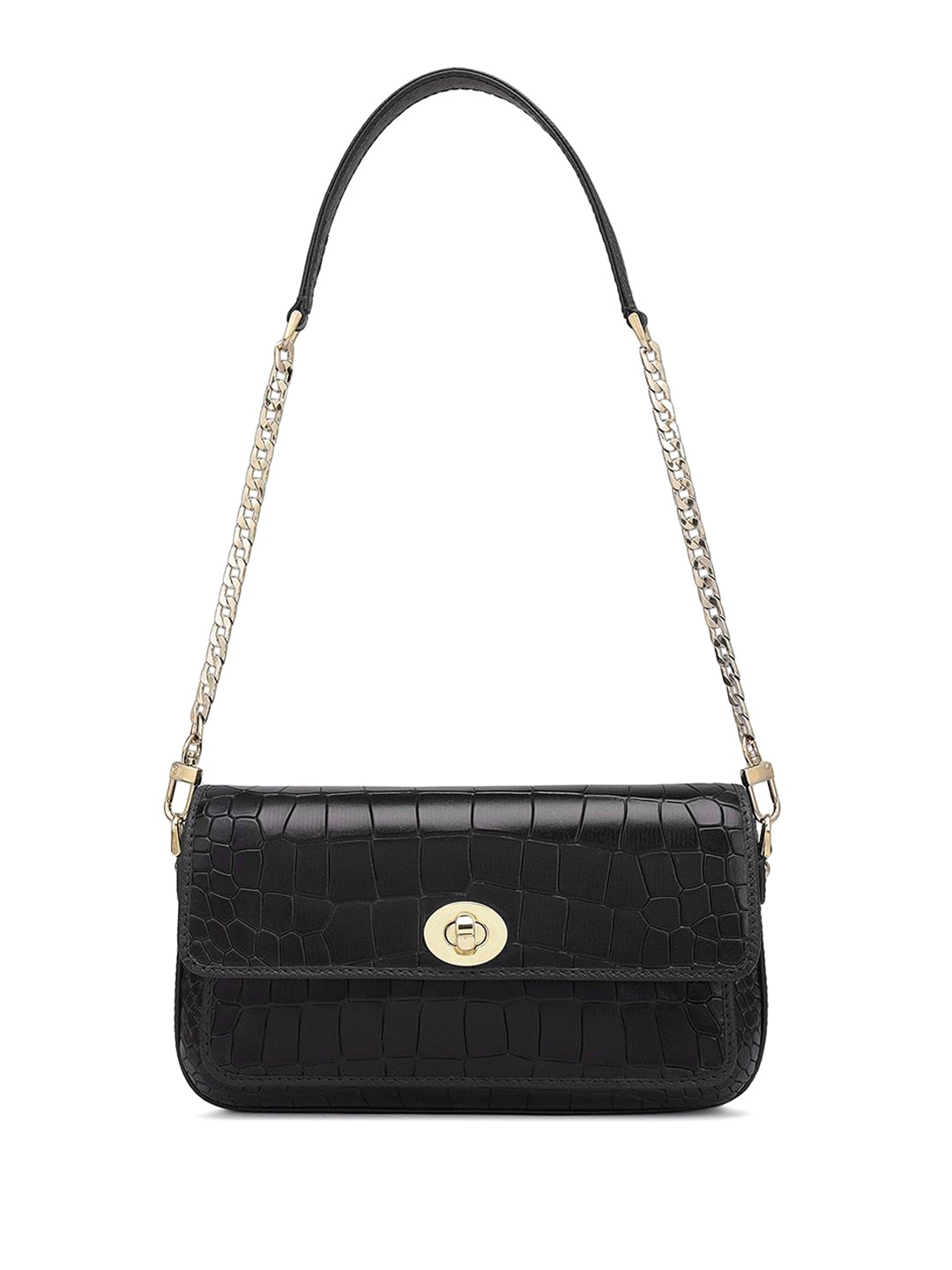 

Da Milano Textured Leather Structured Shoulder Bag with Quilted, Black