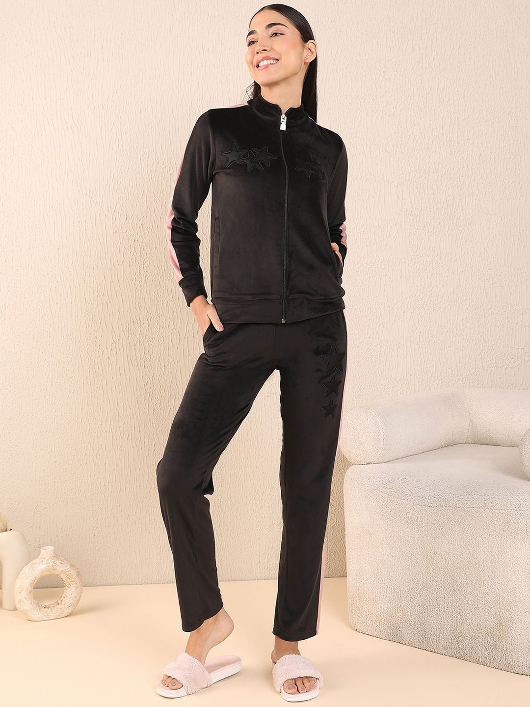 

Sweet Dreams Women Mock Collar Track Suit, Black