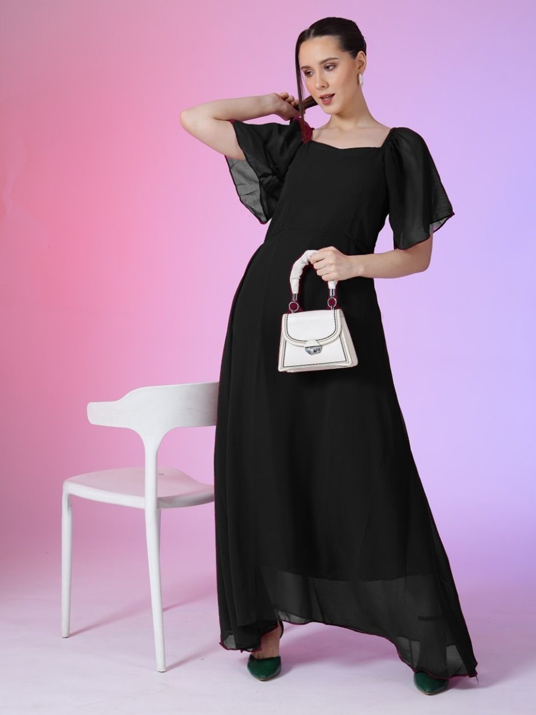 

Raiyani Enterprise Women Flared Sleeve Maxi Dress, Black