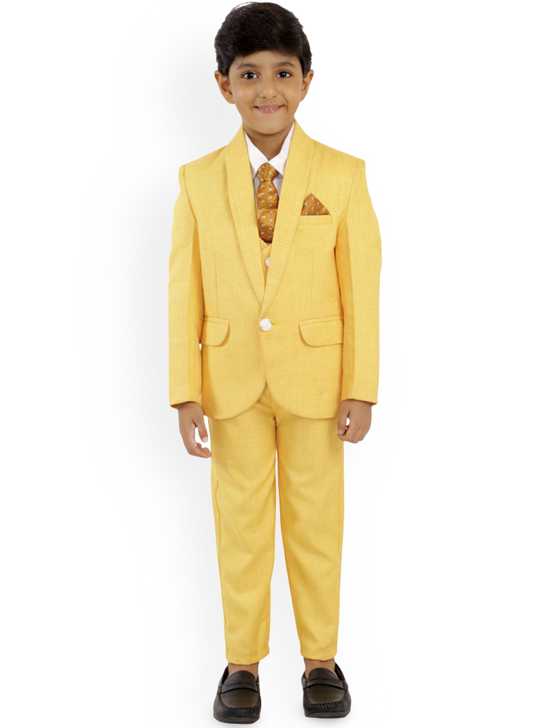 

BAESD Boys 5-Pcs Single Breasted Shawl Collar Suit, Yellow