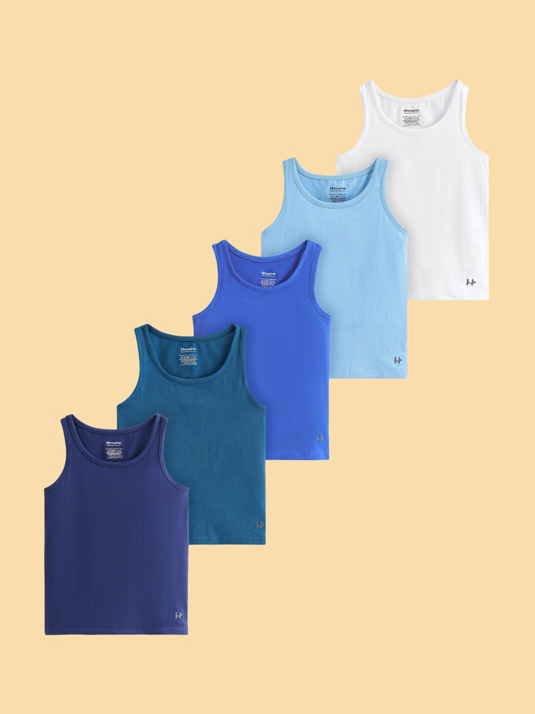 

Honeyhap Boys Pack of 5 Pure Cotton Basic Vest 18035335, Navy blue