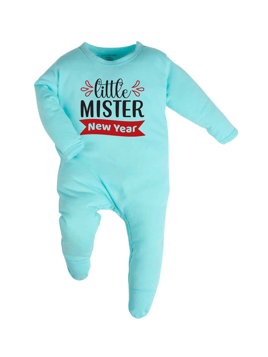 

FFLIRTYGO Infants Printed Pure Cotton Sleepsuit, Turquoise blue