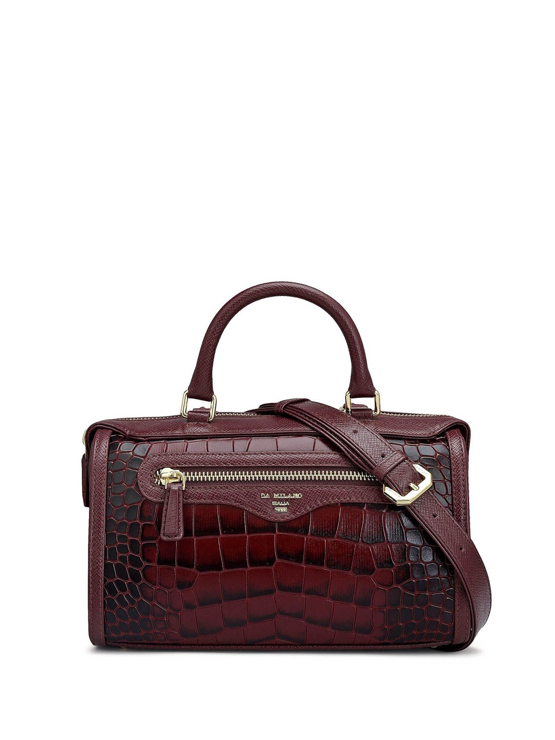 

Da Milano Textured Leather Bowling Satchel with Cut Work, Burgundy