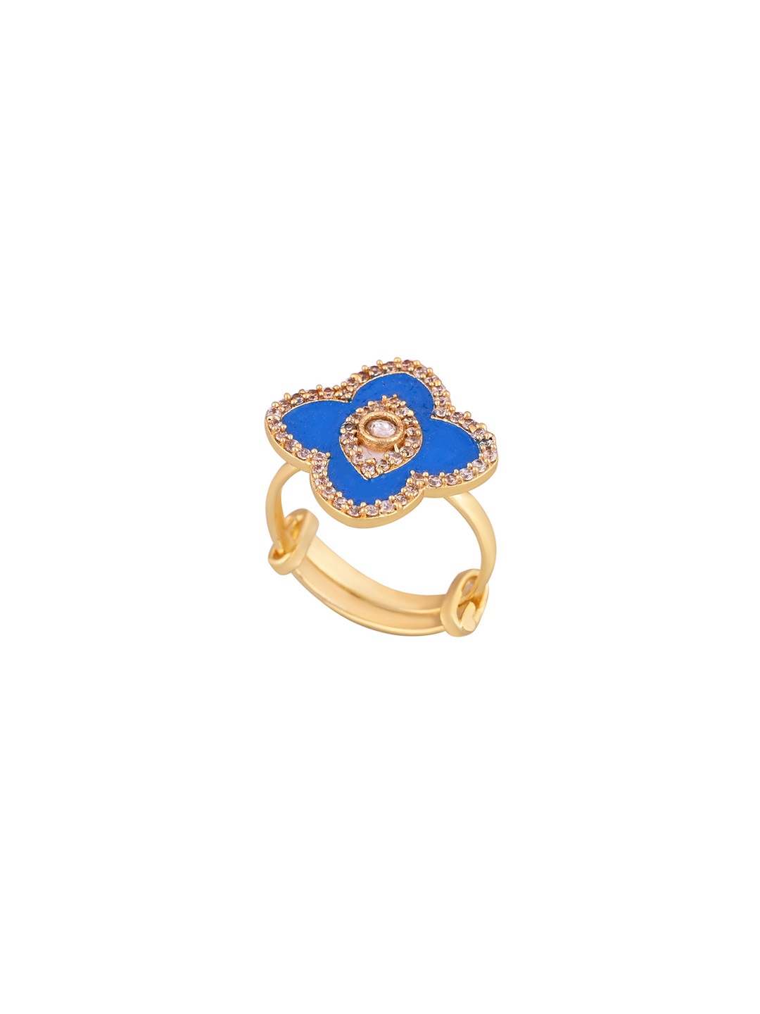 

House of Pataudi Gold-Plated Enamelled Cubic Zirconia-Studded Adjustable Finger Ring