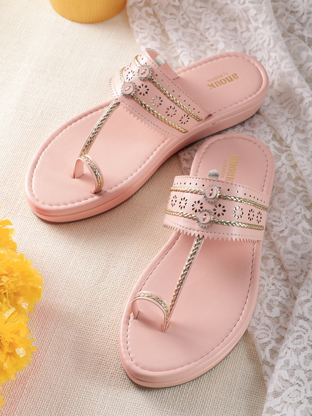 

Anouk Women Ethnic Motif Detailing One Toe Flats, Pink