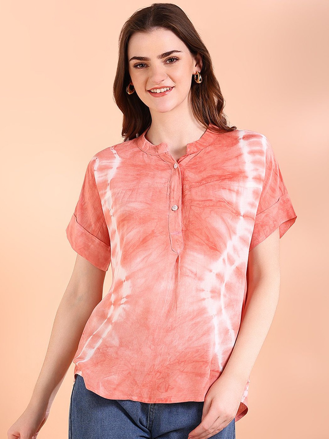 

Maaesa Women Tie and Dye Dyed Regular Top, Orange