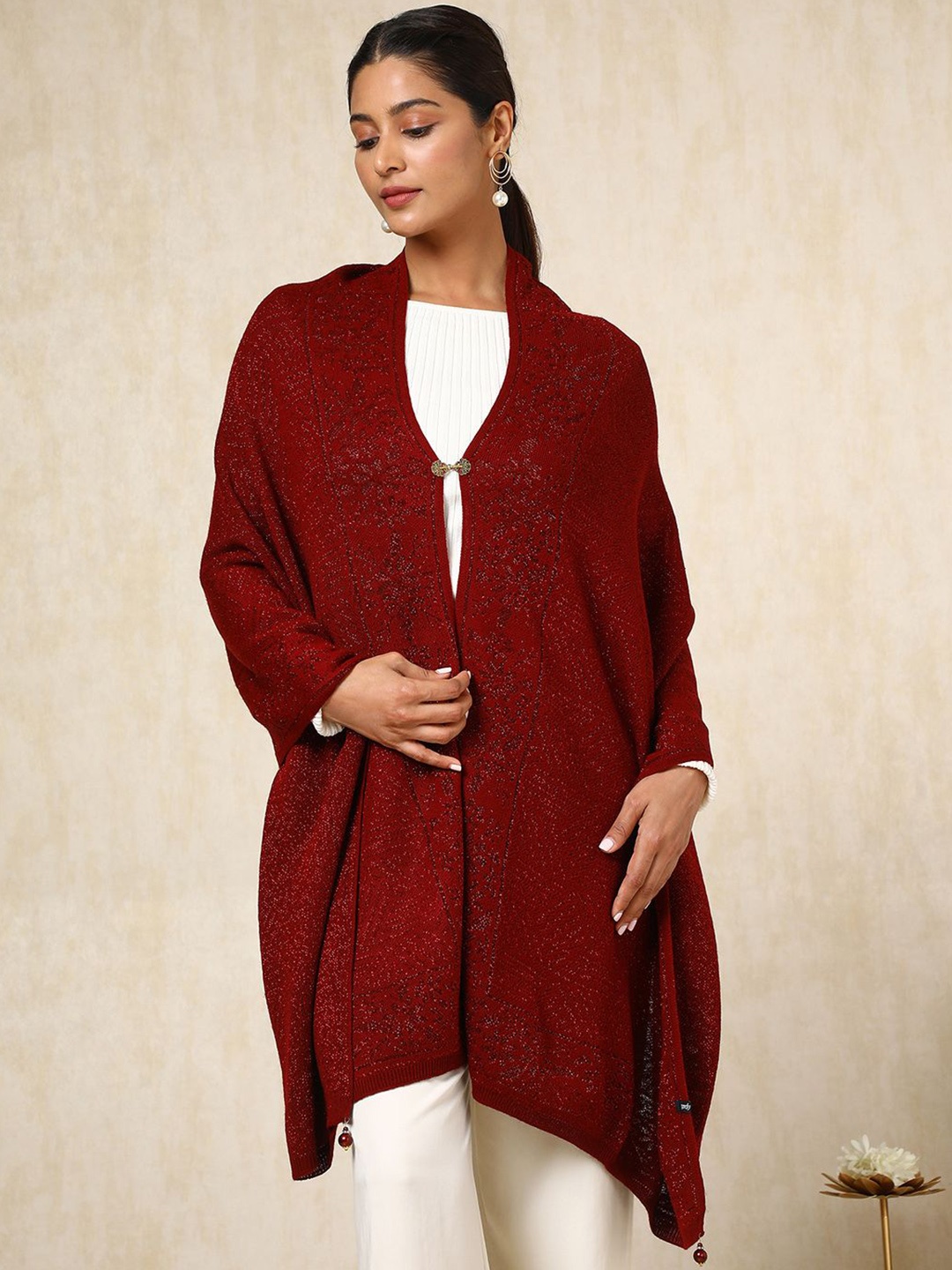 

Soch Womens Maroon Acrylic Woven Design Shawl