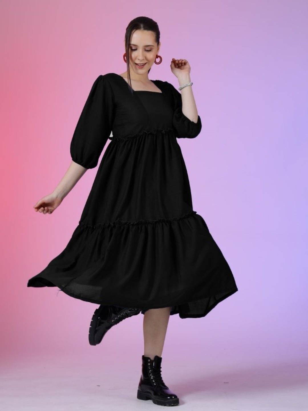 

Raiyani Enterprise Women Crepe Fit & Flare Dress, Black