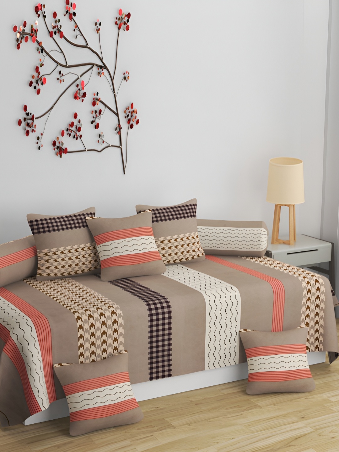 

Bromwick 8-Pcs Beige & Brown Printed Diwan Set