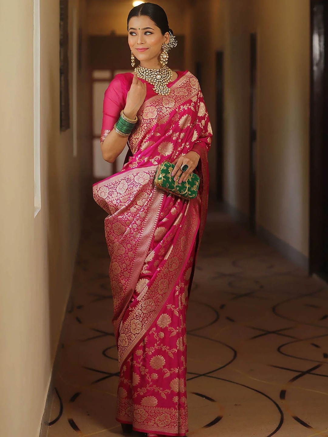 

Aldwych Woven Design Zari Banarasi Saree, Pink