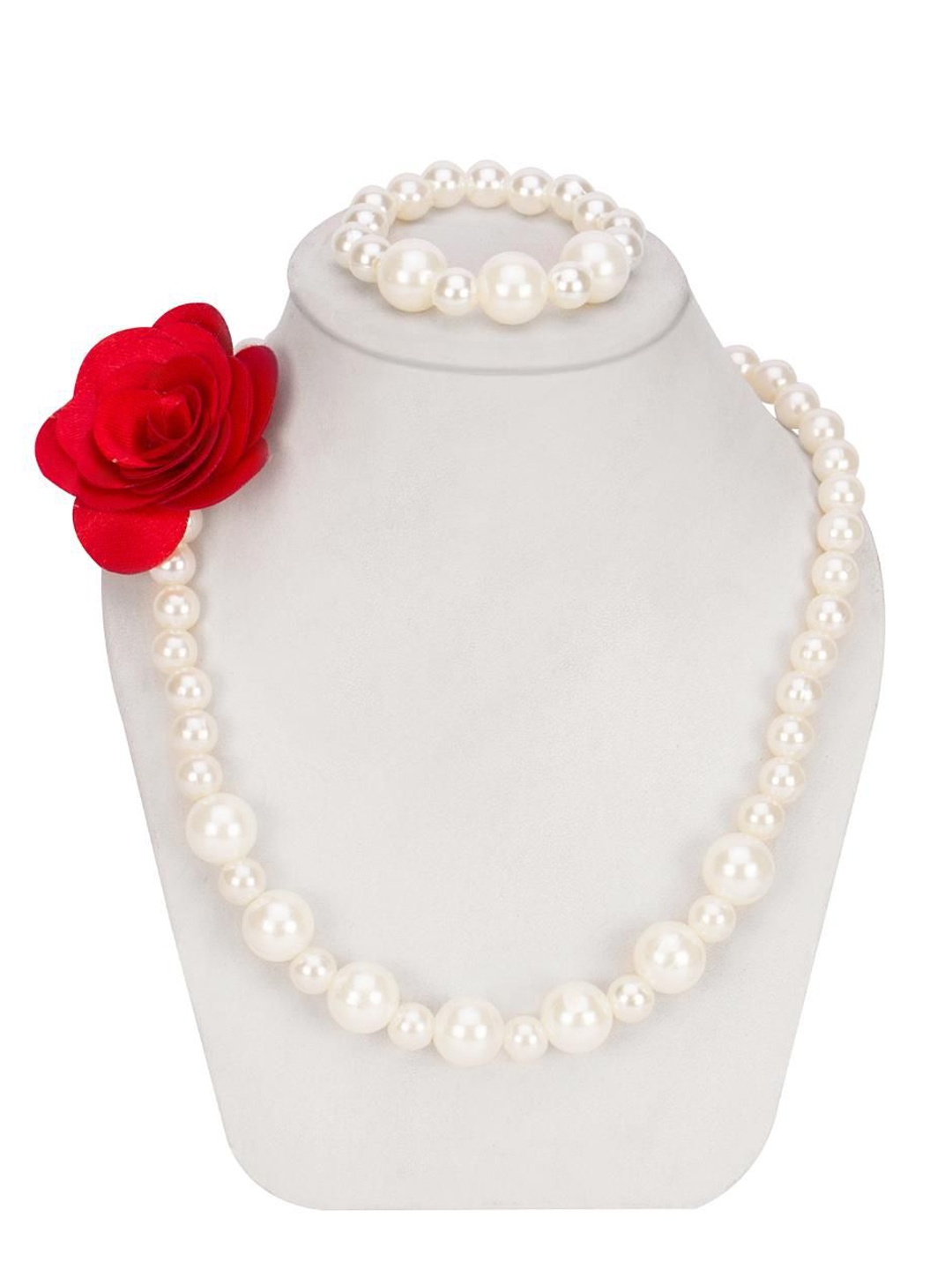 

Daizy Girls Floral Artificial Pearl Beaded Necklace With Bracelet Jewellery Set, White