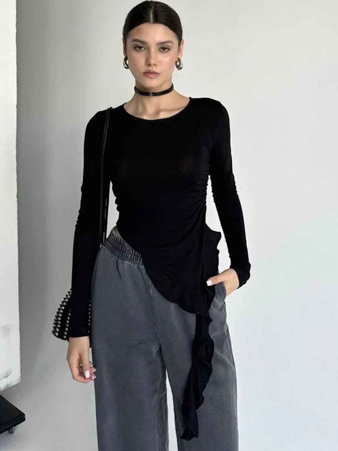 

DressBerry Round Neck Regular Top, Black
