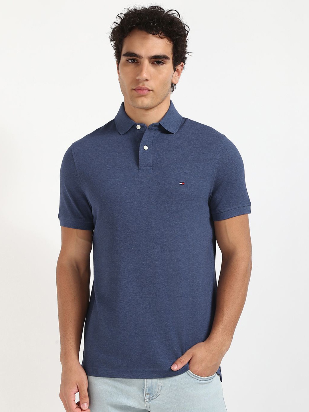 

Tommy Hilfiger Men Solid Polo Collar Cotton T-shirt, Blue