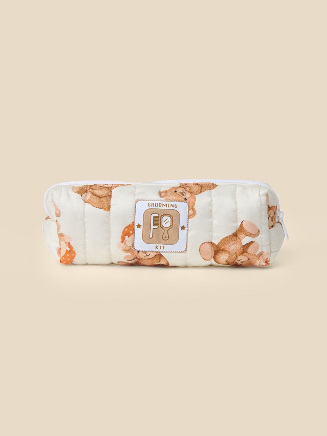 

Fancy Fluff Girls Cuddle Bear Printed Cotton Travel Pouch, White