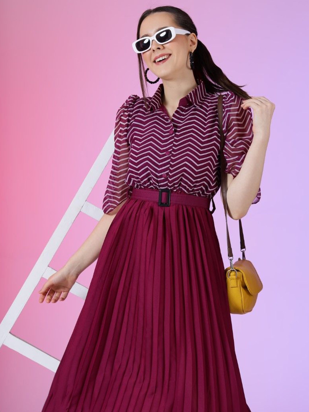 

Krunal Raiyani Women Printed Fit & Flare Midi Dress, Magenta