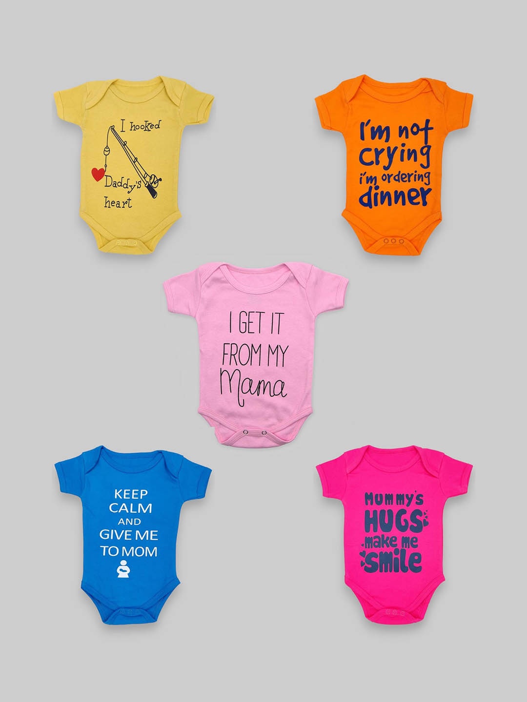 

BAESD Kids Pack Of 5 Printed Pure Cotton Bodysuit, Blue