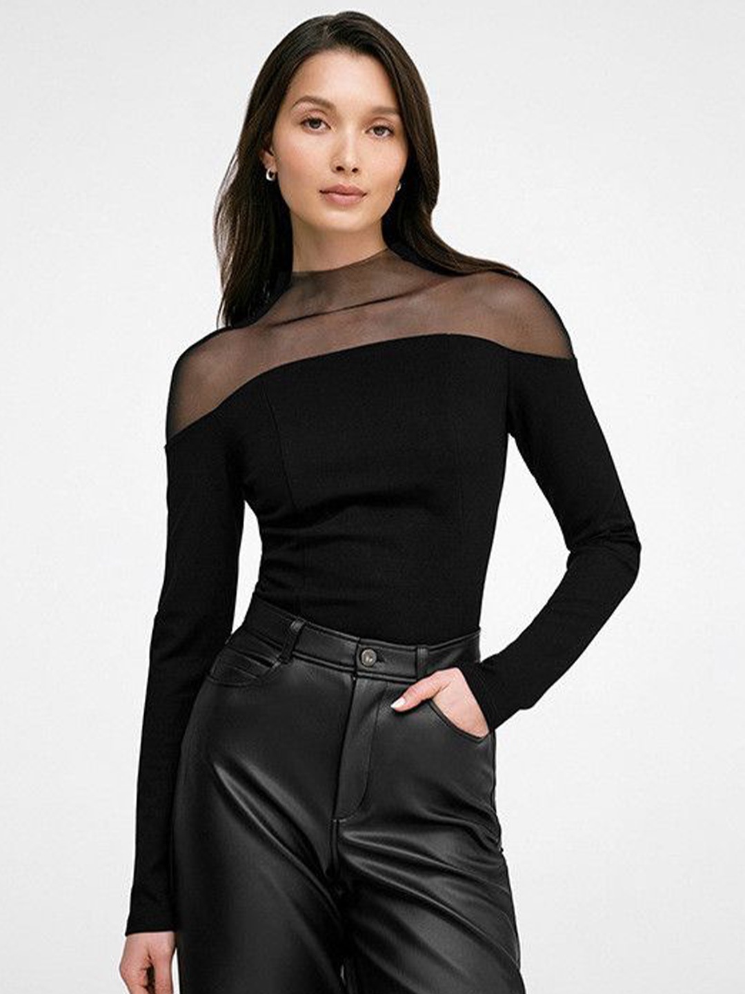 

DressBerry High Neck Regular Top, Black