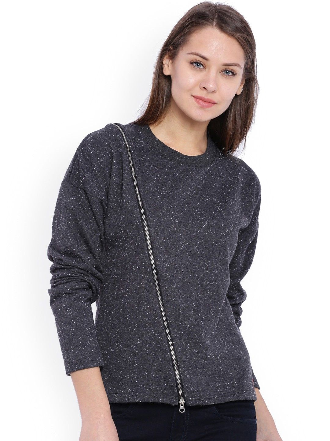 

Campus Sutra Women Cotton Round Neck Sweatshirt, Grey