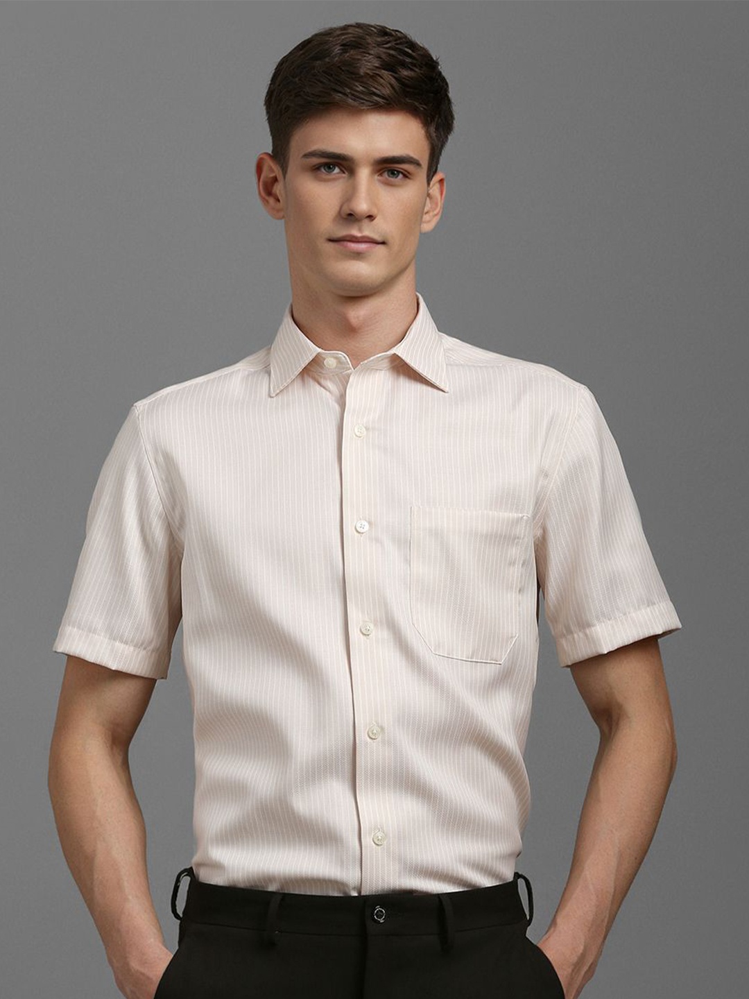 

Louis Philippe Men Classic Opaque Striped Formal Shirt, Cream
