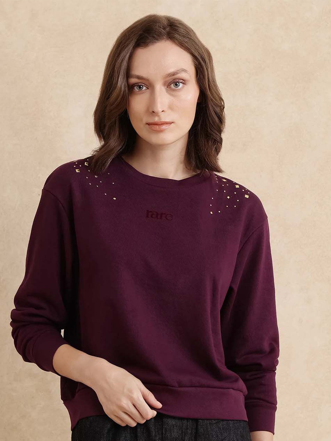 

RAREISM Women Pullover Cotton Sweatshirt, Purple