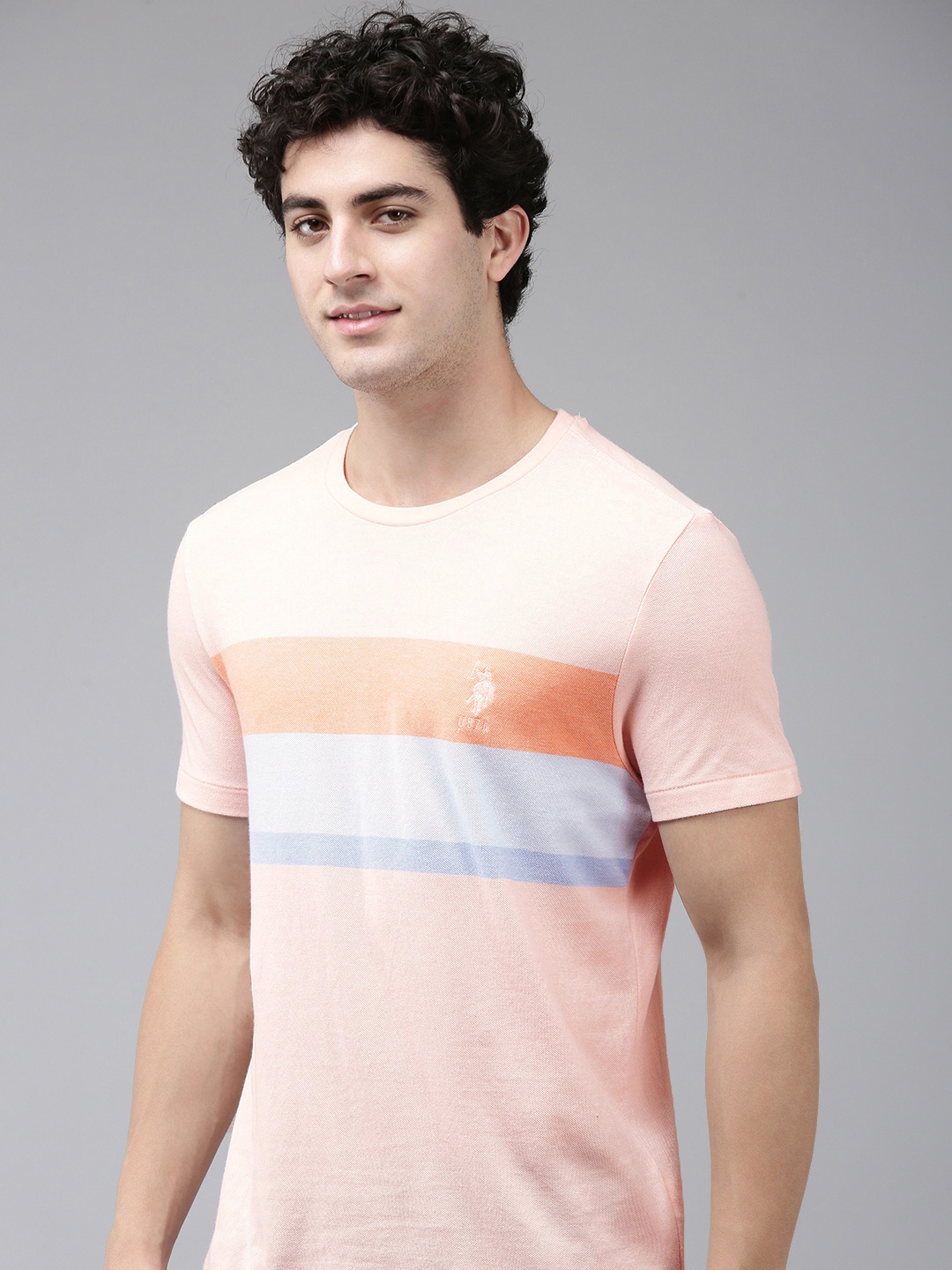 

U.S. Polo Assn. Pure Cotton Striped Slim Fit T-shirt, Peach