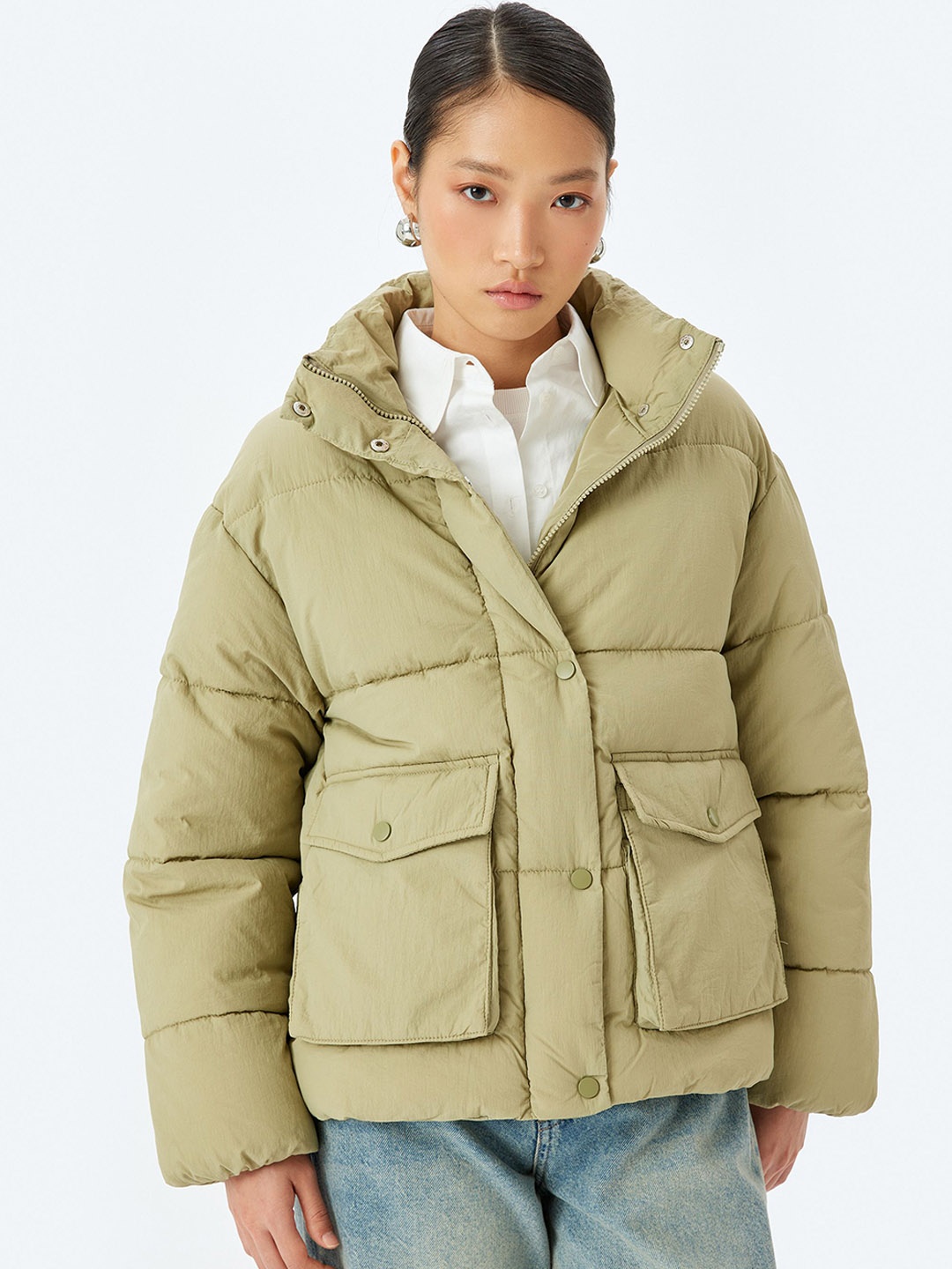 

Koton Women Longline Puffer Jacket, Khaki