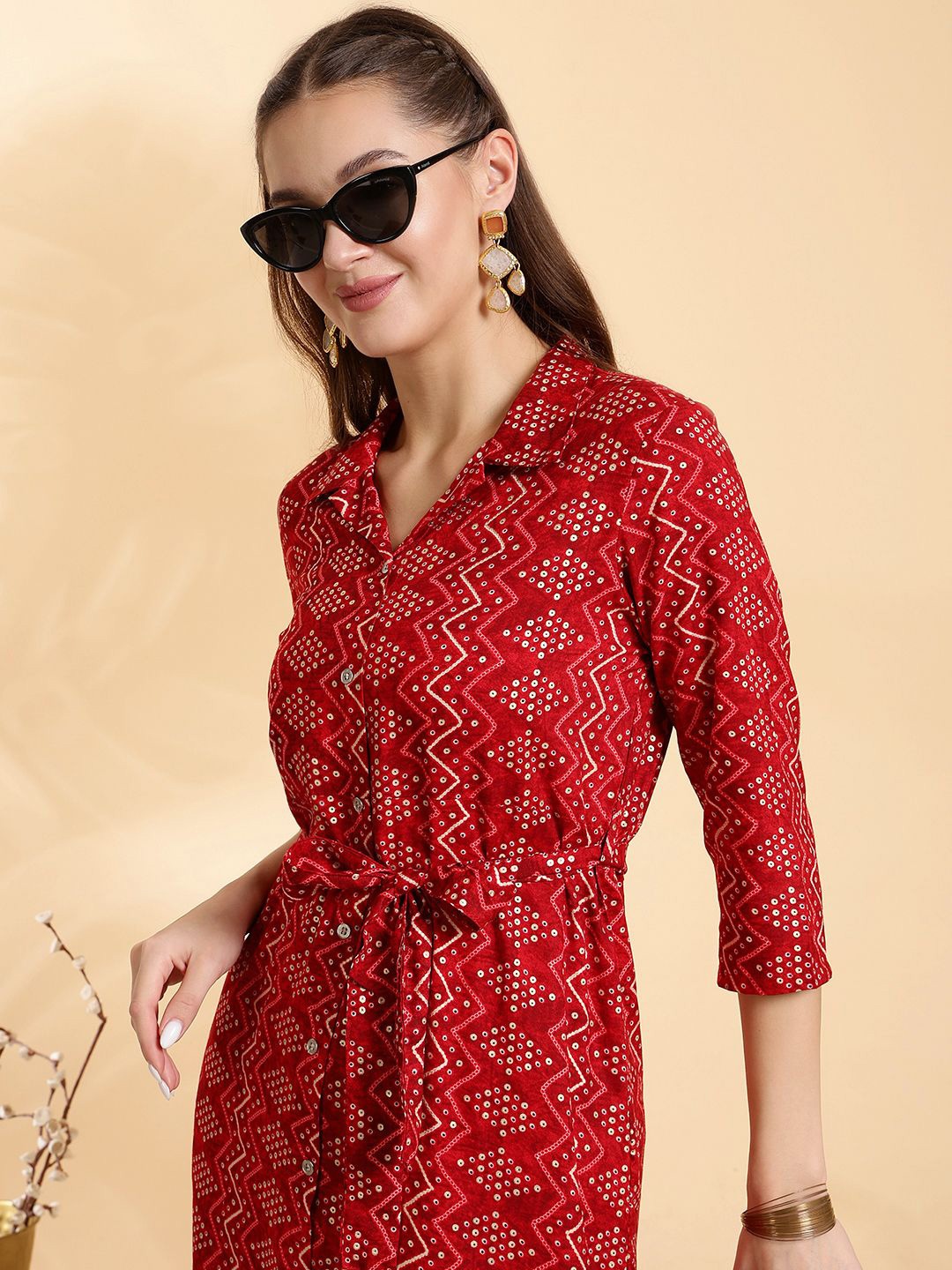 

Anouk Women Ethnic Motifs Printed Shirt Collar Shirt Dress, Red