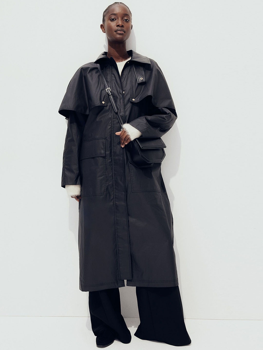 

H&M Women Waxed Cotton Coat, Black