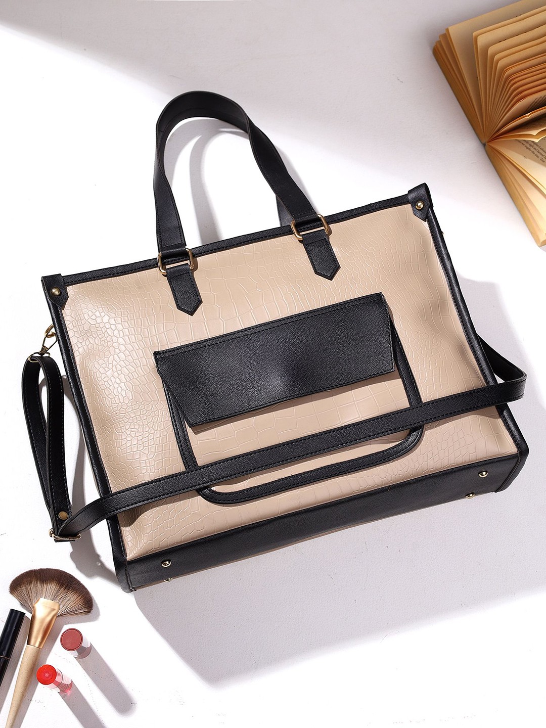 

LEGAL BRIBE PU Oversized Structured Tote Bag, Beige